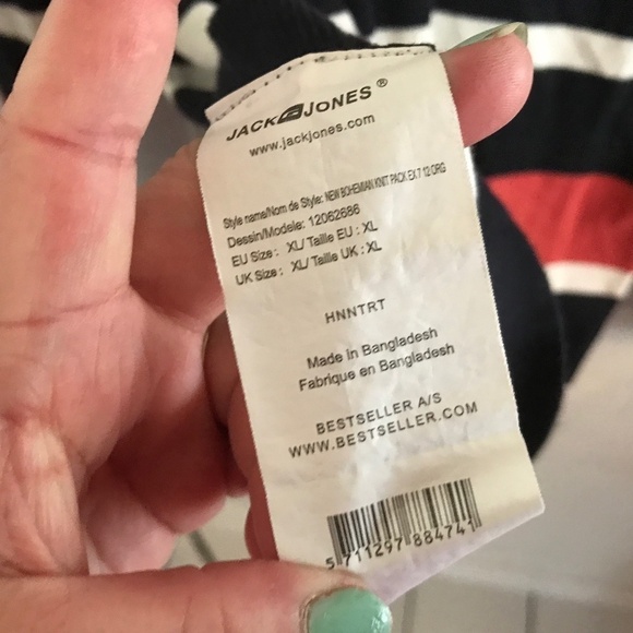 Jack & Jones Men’s Knit Sweater V neck Striped Navy/White/Orange Blokecore XL - Picture 4 of 5